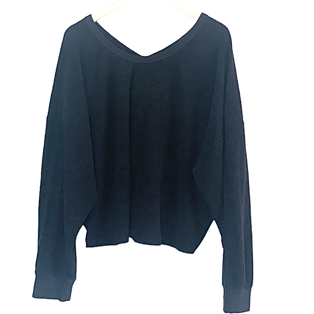 Aerie | Black terry cloth slouchy drawstring back long sleeve pullover s…